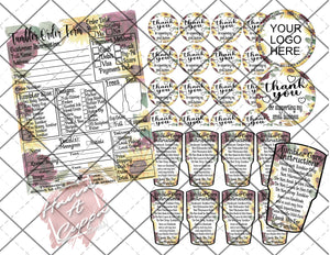 Sunflower and Roses Order Form Bundle, Care Cards, Thank You Dot, Digital File, Digital Download, Business Label.