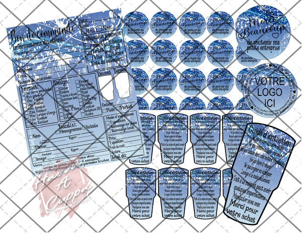 Blue Christmas Quebec French Order Form Bundle, Care Cards, Thank You Dot, Digital File, Digital Download, Business Label.