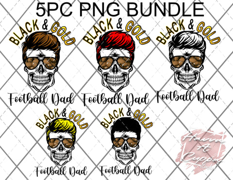 black and gold football dad skull 5pc bundle Digital File png Only sublimation Digital Download