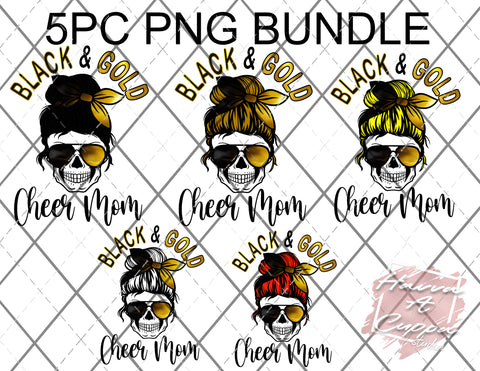 black and gold cheer mom skull 5pc bundle Digital File png Only sublimation Digital Download