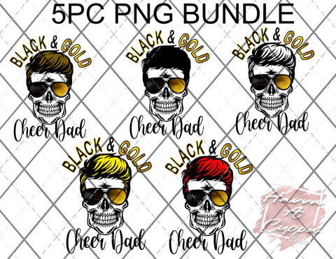 black and gold cheer dad skull 5pc bundle Digital File png Only sublimation Digital Download