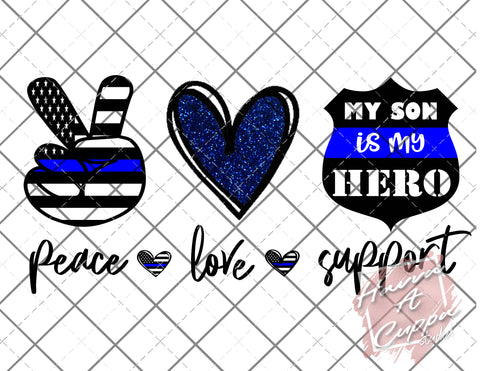 Back the Blue Peace Love Support Son Digital File png Only sublimation Digital Download