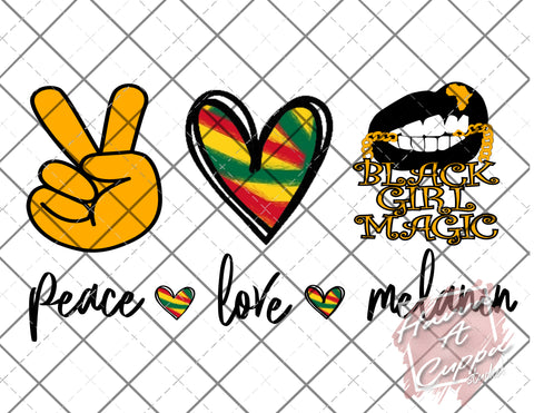 peace love melanin black girl magic Digital File png Only sublimation Digital Download