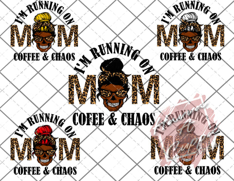 African Bundle Mom skull I'm running on coffee and chaos cheetah print sublimation  png Only Digital Download Digital File