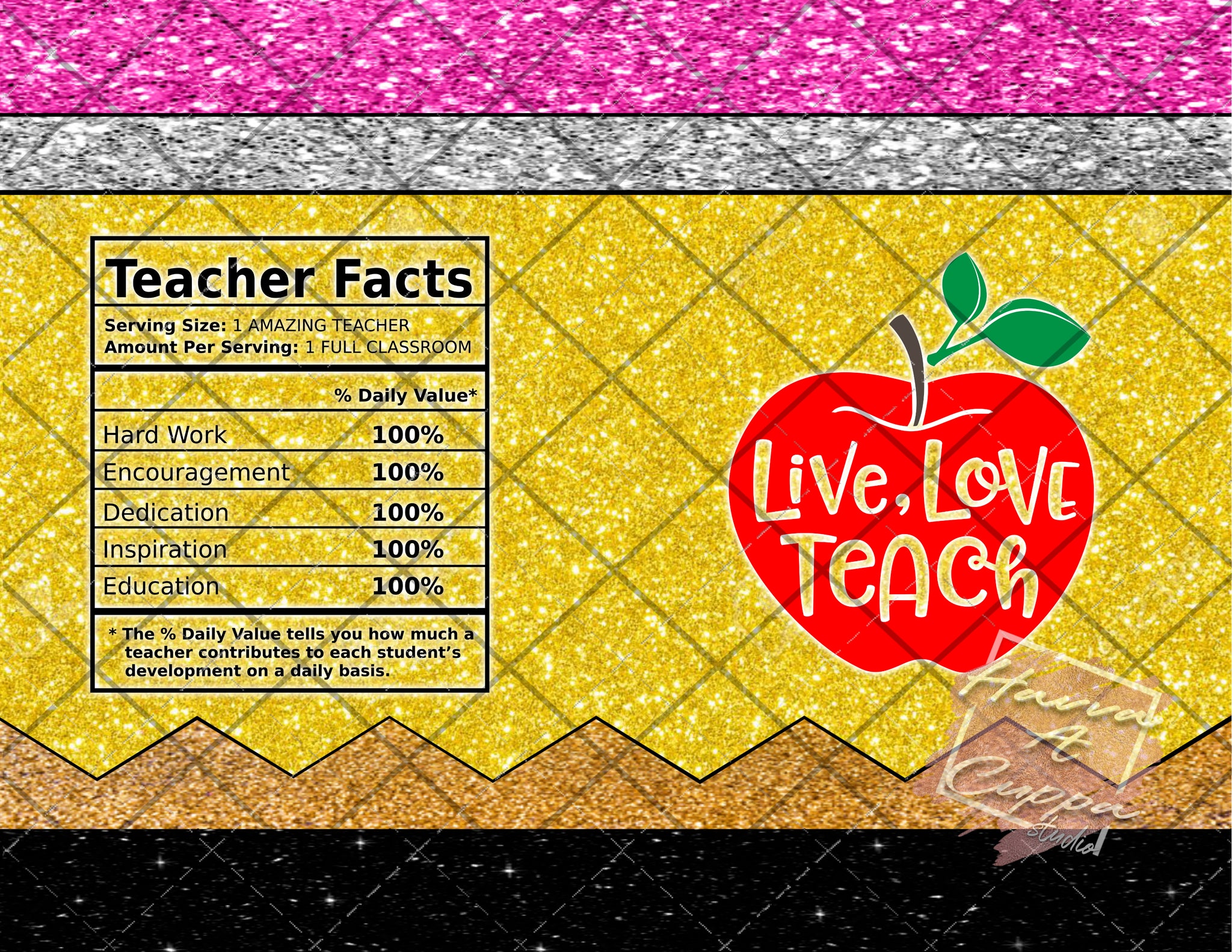 Teaching Pencil Digital File 20oz Full Wrap curve png File