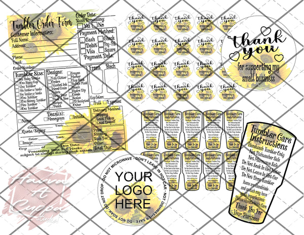 Sunflower Order Form Bundle, Care Cards, Thank You Dot, Digital File, Digital Download, Business Label.