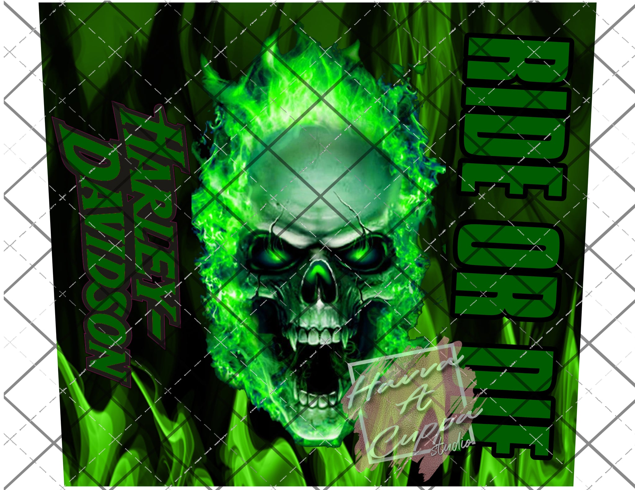 ride or die harley davidson green skull 20oz skinny Full Wrap File png  Digital File