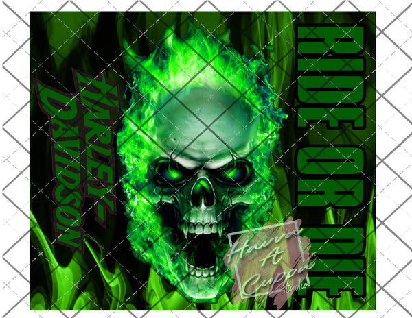 ride or die harley davidson green skull 20oz skinny Full Wrap File png  Digital File