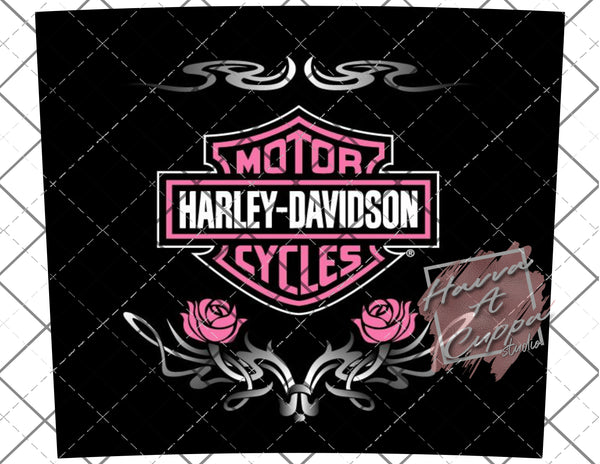 pink roses harley davidson 20oz skinny Full Wrap File png  Digital File