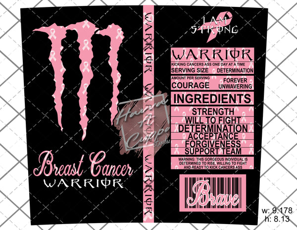 Monster Energy Breast Cancer 20oz skinny Full Wrap Straight Curved and tapered File png and Jpeg Digital File