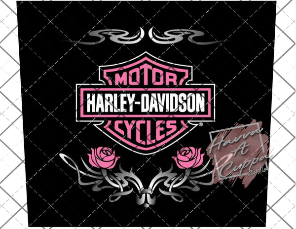 pink roses harley davidson 20oz skinny Full Wrap File png  Digital File